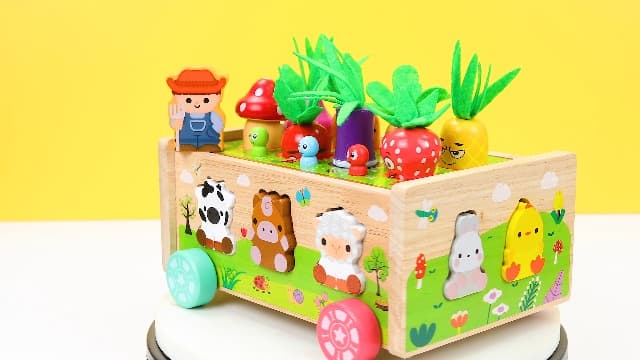 Toddler Montessori Wooden Farm Toys | Babies 12-18 Months Toy with Game Map for 1 2 3 Year Old Boys Girls | 1st First Birthday Gifts for 1-2 Years | Wood Learning Educational Toys Fine Motor Skills