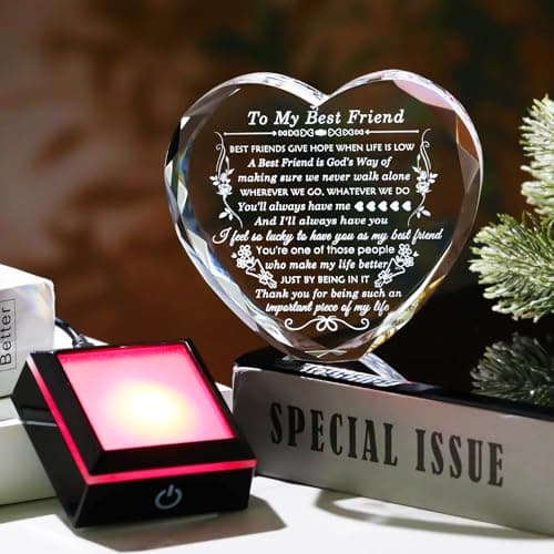 Best Friend Birthday Gifts with Colorful LED Base Crystal to My Best Friend Heart Gifts Friendship Gift for Women for Christmas Female Friend Gift Ideas BFF Gift for Her, Bestie Gifts