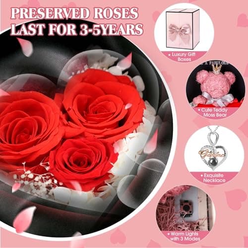 ADDWel Great Gifts for Grandma, Preserved Real Roses with I Love You 100 Languags Grandma Necklace, Cute Bear and Meaningful Eternal Roses for Grandmother Nana Birthday