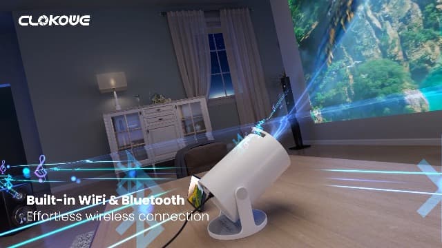 CLOKOWE Mini Projector with WiFi and Bluetooth - Built-in Apps, Smart Portable Projector with 180° Rotation, Auto Keystone, Support 1080P, Compatible with HDMI/USB/TV Stick/Smartphone/Laptop