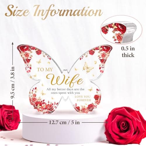 Romantic Wife Anniversary Birthday Gift Ideas, 5x3.8x0.5 Inch Butterfly Acrylic Plaque Decor, Mothers Day Valentines Christmas Wedding Present for Wife
