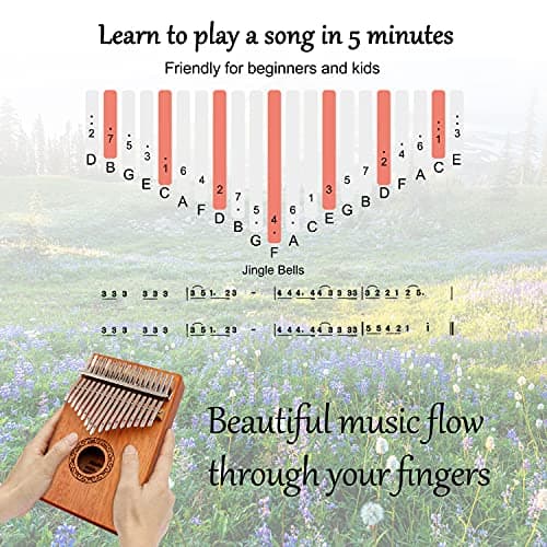 Kalimba Thumb Piano,YUNDIE Portable 17 Keys Mbira Finger Piano with Tune Hammer and Study Instruction,Musical Instruments Birthday Gift for Adult Beginners Professional(Brown)