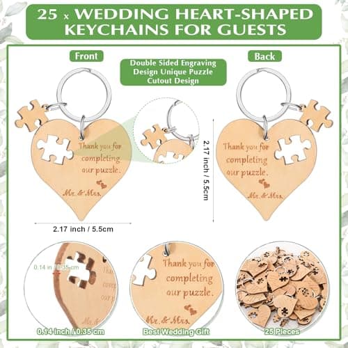50 Sets Wedding Souvenir for Guests Includes Wood Heart Puzzle Keychain Cards and Gift Bags Rustic Wedding Favors for Guests