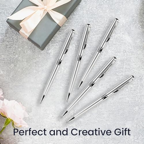 Cambond Ballpoint Pens Bulk Pens - Sliver Metal Pen Nice Luxury Pens for Men Business Office Police Comfortable Writing Twist Retractable 1.0 mm Medium Point Nice Pen, 5 Pack (Silver)