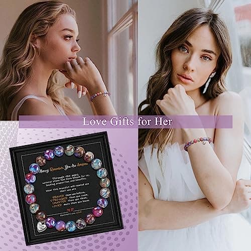 Stocking Stuffers for Teens, Christmas Gifts for Mom from Daughter Beaded Bracelets for Women Teen Girl Gifts Adjustable Charm Link Bead Birthday Graduation Gift for Her Girlfriend Sister