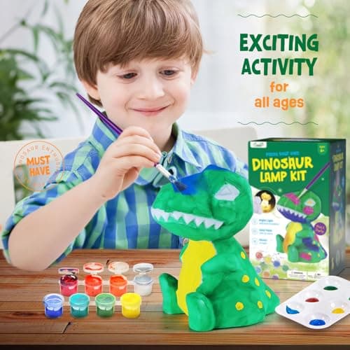 Paint Your Own Dinosaur Lamp Kit, Art Supplies Kids Paint Set, Arts and Crafts for Kids Ages 8-12, Dinosaur Toys Girls Boys Halloween Birthday Christmas Gifts Ages 3 4 5 6 7 8 9 10 11 12+