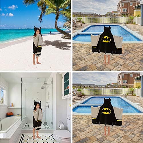 Batman Kids Bath/Pool/Beach Super Soft Cotton Terry Hooded Towel Wrap, 24" x 50", By Franco