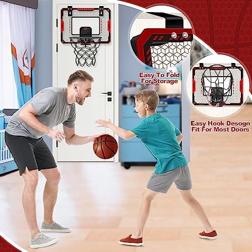 Indoor Basketball Hoop for Kids 5 6 7 8 9 10+Years Old Boys,Mini Basketball Hoop Over The Door Mini Hoop with Electronic Scoreboard & 3 Balls,Kids Basketball Hoop Sport Toys for Gift for Boys Age 5-10