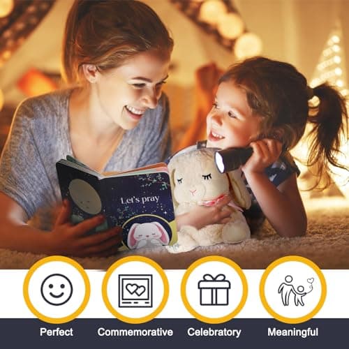 Baptism Gifts for Girls, Baby Dedication Gift, Christening Gifts for Baby Girls, Baptism Gifts Set Include 7'' Plush Bunny and Let's Pray Book in Keepsake Box.