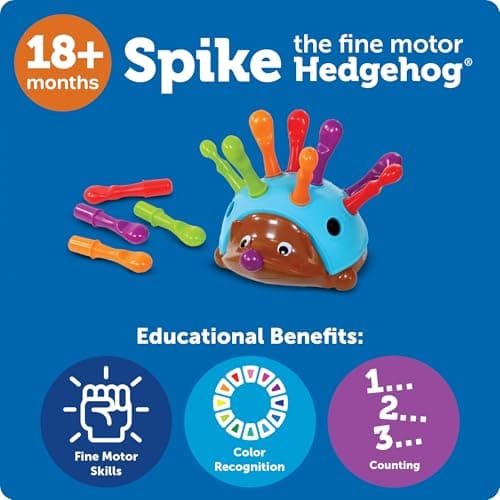 Learning Resources Spike The Fine Motor Hedgehog - Toddler Montessori Toys, Stacking Shape, Gifts For Boys And Girls, Sorting And Matching Skill Activities, Educational Games, Kindergarten