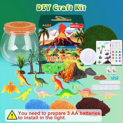 RONSTONE Dinosaur Toys for Boys - Dinosaur Terrarium Kit for Kids - Christmas Birthday Gifts for Boys Ages 4 5 6 7 8 Year Old - Light Up DIY Dinosaur Arts and Crafts for Boy and Kids