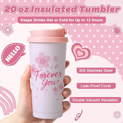 Birthday Gifts for Women - Cherry Blossom Spa Gift Box with Tumbler, Self Care Package for Mom Wife Sister Friend Grandma, Thank You Relaxation Basket for Mother’s Day Valentine’s Day Christmas (Pink)