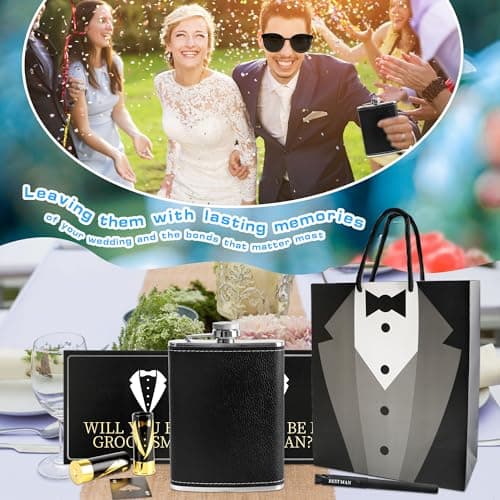 10 Set Groomsmen Gifts Proposal Wedding Groomsmen Gift Set Includes Flask Funnel Wine Glass Card Bottle Opener Gift Bag Sunglasses Knife Pen for Wedding Party Present