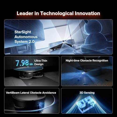 roborock Saros 10R Robot Vacuum and Mop, 22,000 Pa Suction, Zero-Tangling, 3.14’’ Ultra Slim, FlexiArm Riser Technology for Carpet & Floor, Corner & Edge Cleaning, Self-Emptying, Hot Air Drying, Black