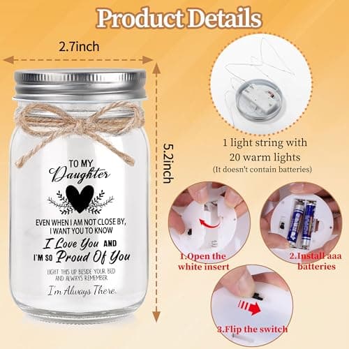 Gift for Daughter, Daughter Birthday Gifts from Mom Dad, Mother Daughters Gift, Daughters Gifts Mother's Day Graduation Decorative Jar Light Night