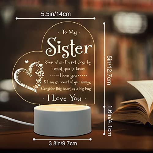 Afterprints Sister Gifts - to My Sister Night Light, Sister Birthday Gifts, Sisters Gifts from Sister Brother on Graduation, Wedding, Christmas, Engraved Night Lamp