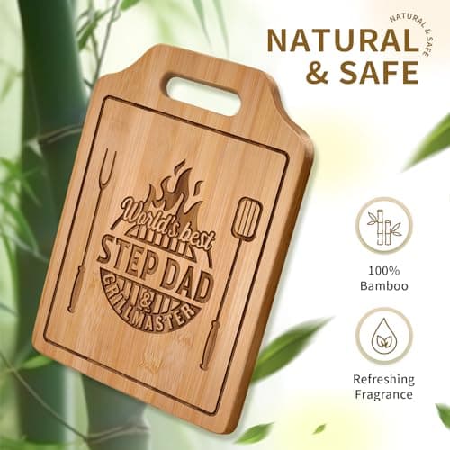 AceThrills Step Dad Gifts for Step Dad Birthday, Christmas, Fathers Day - Engraved Bamboo Cutting Board 12.3"L x 8.7"W x 0.4"Th