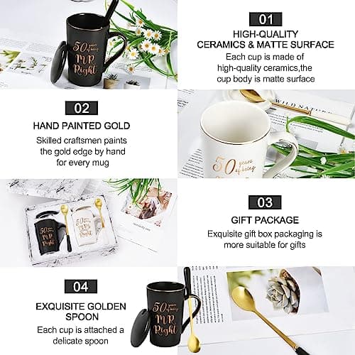 YHRJWN - 50th Wedding Gifts, 50 Years of Being Mr & Mrs Always Right Mug Set, Wedding Gifts Ideas for Parents Couple, 14 Oz with Lids and Gift Box