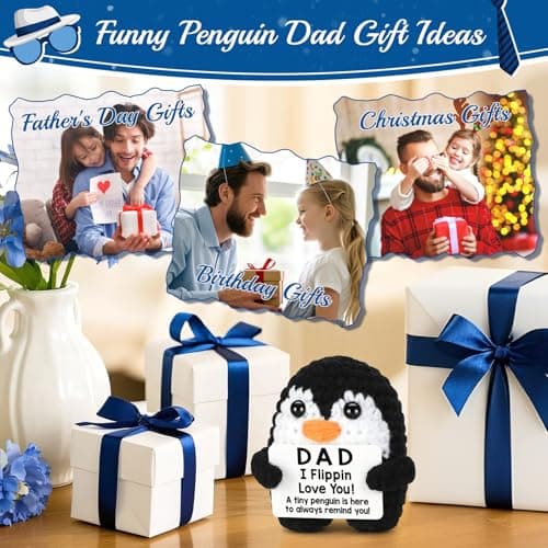 Gifts for Dad from Daughter Son Wife, Handmade Crochet Mini Penguin Christmas Birthday Gifts for Dad Bonus Step Fathers, Funny I Love You Gift for Dads Christmas Stocking Stuffers Emotional Cute Decor