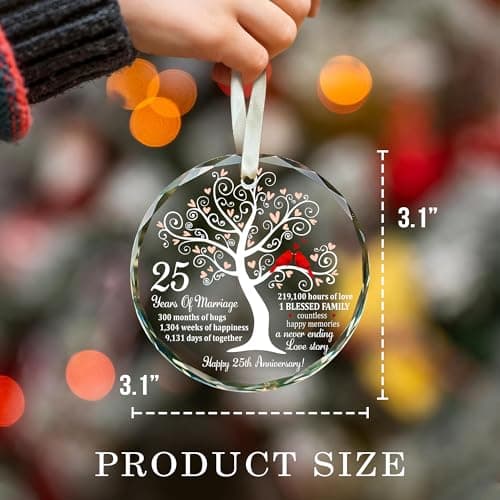 25th Wedding Anniversary Glass Ornament – Silver Wedding for Parents, Couple, Wife, or Husband – Unique 25 Years Marriage Christmas Decoration Keepsake