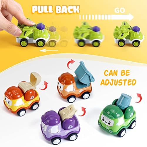 Mini Car Toys for 1 Year Old Boy Gifts, 12 Sets Pull-Back Trucks with Playmat/Storage Box for Toddlers Age 1-2, Baby Toys 12-18 Months, 1st Christmas Birthday Gifts for One Year Olds