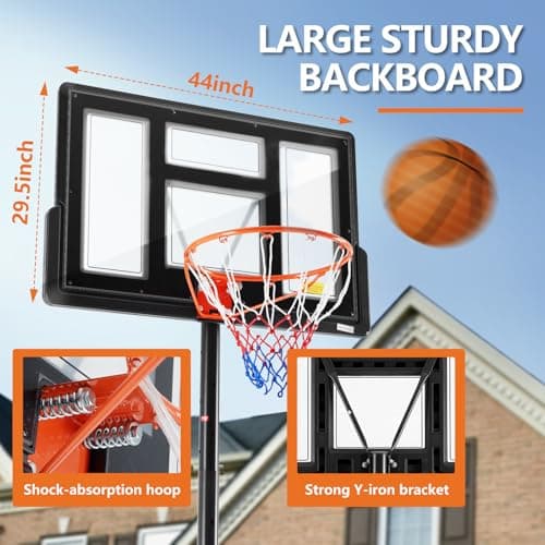 Sweetcrispy Portable Basketball Hoop Outdoor 6.1-10FT Adjustable Height, 44 Inch Shatterproof Backboard/Shock Absorbent Rim, Fillable Base, 2 Wheels for Backyard/Driveway