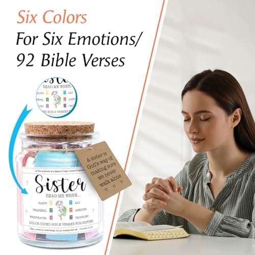 NewEleven Sister Birthday Gifts - Gift For Sister, Soul Sis, Sisters In Law - Sisters Gifts From Sister, Brother, Friend, Family - Decorative Glass Scripture Jar With 92 Bible Verse