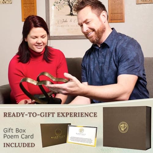 Wedding Anniversary Couples Gift - Two Hearts and Cross Iron Sculpture, Heart Decoration Gift for Her and Him, 1st to 50th or 60th Anniversary, Includes Present Box and Poem Card