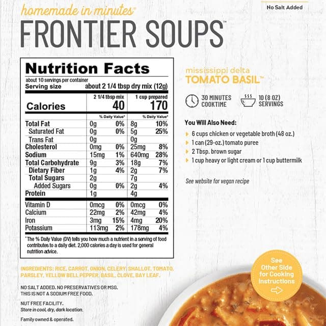 Frontier Soups Homemade in Minutes Variety Pack: (1) Arizona Enchilada, (1) Connecticut Cottage Chicken Noodle, (1) Mississippi Delta Tomato Basil, and (1) South of the Border Tortilla (4 Bags Total)