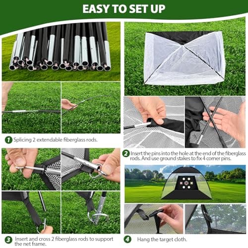 Golf Net, 10x7 Ft Practice Hitting Golf Net with Tri-Turf Mat, Ball, Tee, and Carring Bag, All-in-One Multi-Target Training Aid for Outdoor/Indoor Chipping & Driving, Ideal Gift for Men/Enthusiasts