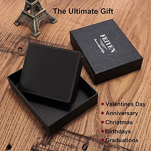 Personalized Engraved Wallet for Boyfriend Husband from Wife Girlfriend - Valentines Day Christmas Birthday Anniversary Wedding - I Love You - Men Bifold Leather Wallets for him