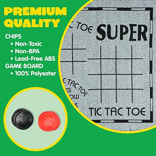 3-in-1 Vintage Giant Checkers, Tic, Tac, Toe, with Reversible Mat, 24 Chips, Family Board Game, Lawn Game, BBQ Party Favor, Indoor and Outdoor Activity for Kids and Adults
