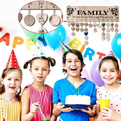 Gifts for Mom Grandma from Daughter, Unique Wooden Family Birthday Reminder Tracker Calendar Board Wall Hanging with 100 Tags, Best Gift Ideas for Christmas Birthday Mother's Day