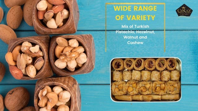 Cerez Pazari Baklava Pastry 8.5oz, Baklava Gift Box with Rich Pistachios, Walnuts, Hazelnuts and Cashews, Halal Shatila Baklava, Traditional Turkish Arabic Dessert Gift Box, Sweet Food Gifts for Women