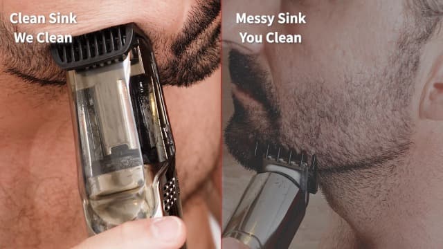 Vacuum Beard Trimmer for Men, New Version Adjustable Precision Trimming Length with 2 Comb, Electric Cordless Vacuum Trimmer for Beard, Waterproof and Rinses Easy, Blades for Skin fit
