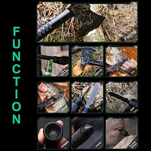 LIANTRAL Survival Camping Axe, Folding Tactical Axe Hatchet with Hammer, Nylon Sheath for Outdoor Adventures