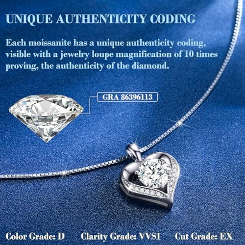 DALOJOE Moissanite Necklace for Women, 1-3 Carat Heart Necklace Engraved with 'I LOVE YOU', Birthday Gift for Wife, Anniversary Present for Wife Women, Jewelry Gifts for Christmas Valentine's Day