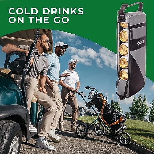 Golf Cooler Bag Plus 2 Ice Packs - Keeps Drinks Cold for Hours - Holds 6 Cans - Fits Discreetly in Golf Bags - Insulated Beer Sleeve and Cooler Accessories