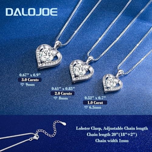 DALOJOE Moissanite Necklace for Women, 1-3 Carat Heart Necklace Engraved with 'I LOVE YOU', Birthday Gift for Wife, Anniversary Present for Wife Women, Jewelry Gifts for Christmas Valentine's Day