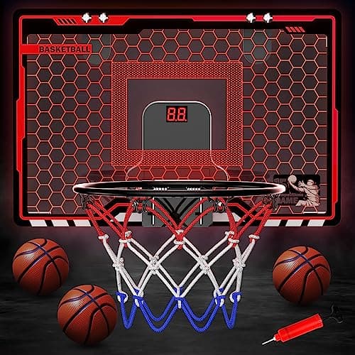 HopeRock Indoor Basketball Hoop for Kids, Over The Door Mini Basketball Hoops, with LED Light, Scoreboard, Birthday Toys Gifts for 5 6 7 8 9 10 11 12+ Year Old Boys