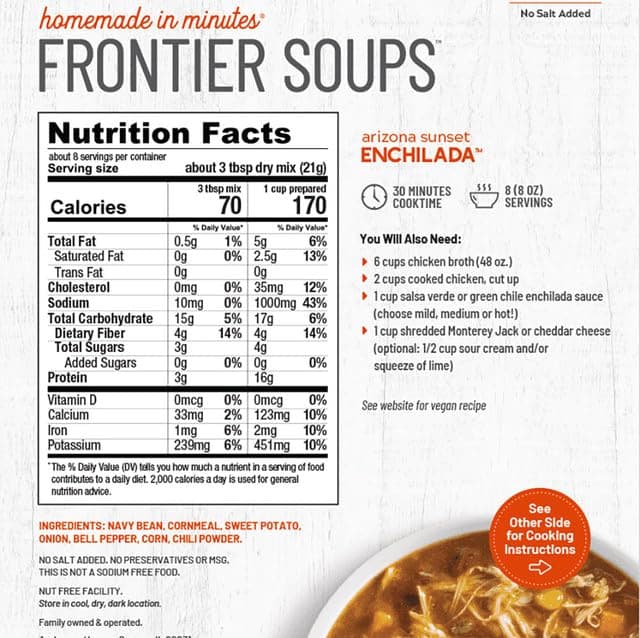 Frontier Soups Homemade in Minutes Variety Pack: (1) Arizona Enchilada, (1) Connecticut Cottage Chicken Noodle, (1) Mississippi Delta Tomato Basil, and (1) South of the Border Tortilla (4 Bags Total)