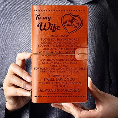 Wife Gifts from Husband, To My Wife Leather Journal, 140 Page Wife Refillable Writing Journal, Anniversary Wedding Christmas Gifts for Wife from Husband, Romantic Gifts for her