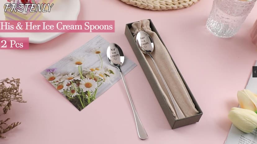 PRSTENLY Wedding Gifts for Couples 2025, 2 Pcs His and Hers Ice Cream Spoon Anniversary Engagement Gifts for Couple Him Her Boyfriend Girlfriend Graduation Christmas Birthday