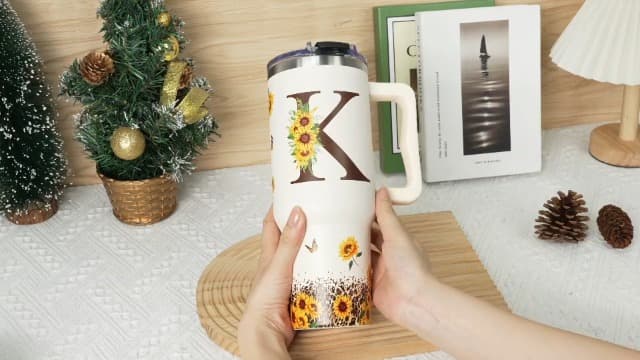 Personalized Birthday Gifts For Women - Sunflower Gifts For Women, Mom - Christmas Gifts For Womens, Mother's Day Gift For Mom, Boss - Monogrammed, Initial Tumbler Handle 40oz W Lids & Straws, K