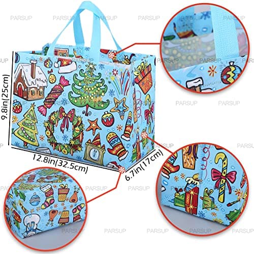 PARSUP 8PCS Christmas Gift Bags, Non-Woven Christmas Bags with Handles, Treat Tote for Gifts Wrapping Shopping, Xmas Party Supplies