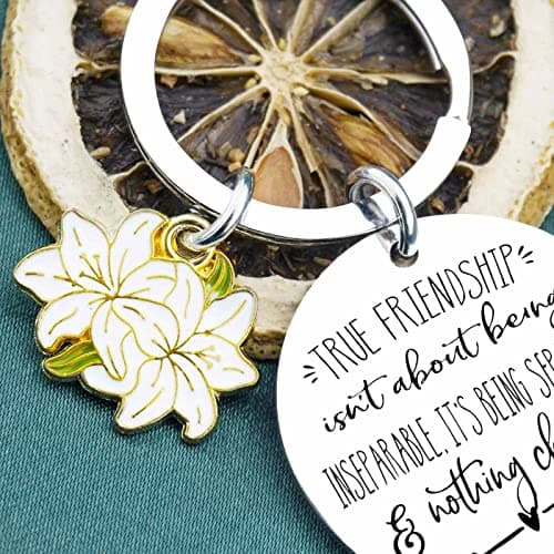 Best Friend Keychain Gifts For Women Sister Long Distance Friendship Gift Bestie Best Friend Birthday Gifts For Women Moving Away Gift For Teen Girls Anniversary Accessories Lily Flower