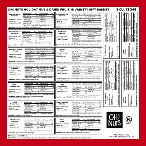 Oh! Nuts Dried Fruit and Nuts Gift Basket XL 18 Variety Basket - Gourmet Holiday Kosher Gift Box - Food Snack Box for Birthday, Anniversary, Corporate Gift for Men, Women, Mom, Dad