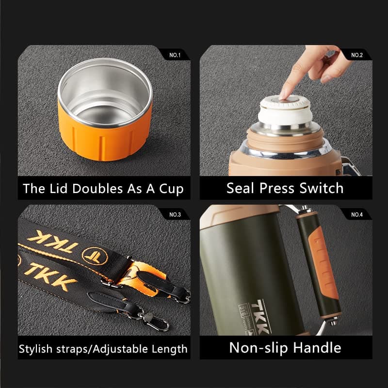 Large Coffee Vacuum for Hot Drinks Stainless Steel 2QT 64oz Insulated Bottle With Cup Handle Keeps Liquids Hot And Cold For Up To 24 For Outdoor Gathering Camping