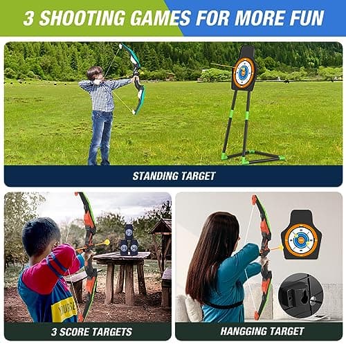 2 Pack Bow and Arrow for Kids, LED Light Up Archery Set with 24 Suction Cup Arrows, 1 Standing Target, 6 Score Targets & 2 Quiver, Indoor Outdoor Sport Gifts for Boys Girls Ages 4-8