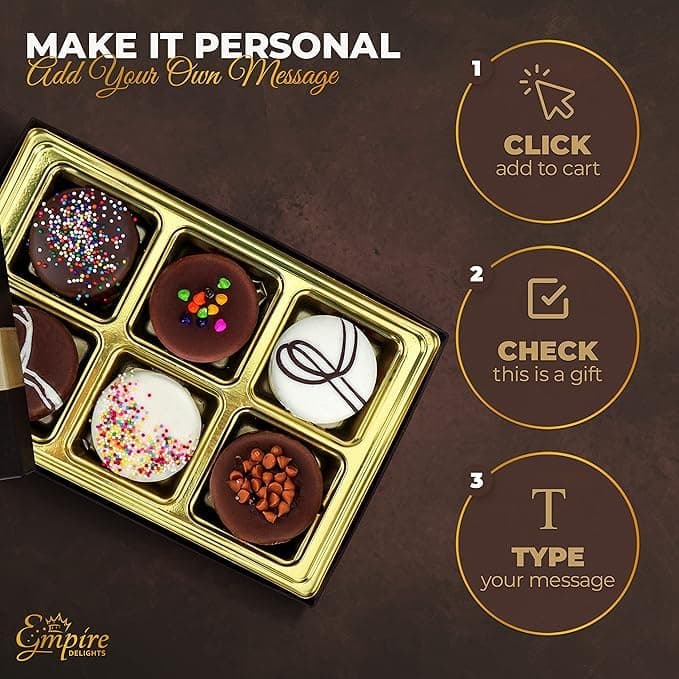 Gourmet Cookies Gift Basket - Delicious Chocolate Gift Basket Great for Birthday Treats for Women and Men - Fancy Chocolate Covered Cookies for Gifting, 6 Count